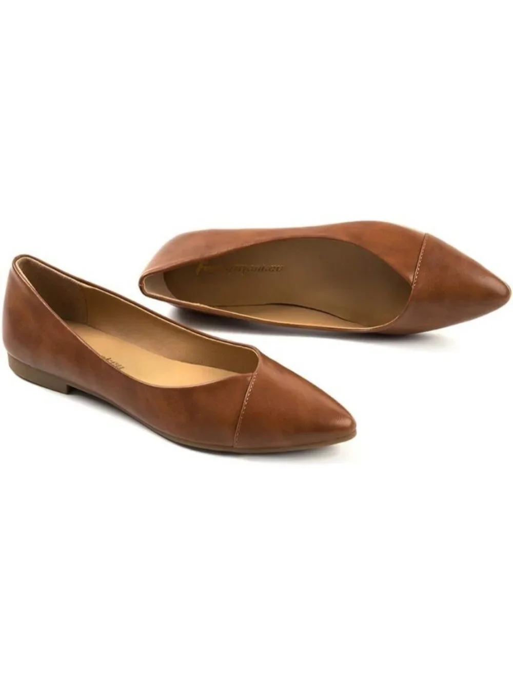 FUNKYMONKEY Women's Brown Faux Leather Pointed Toe Slip On Ballet Low Heel Flats